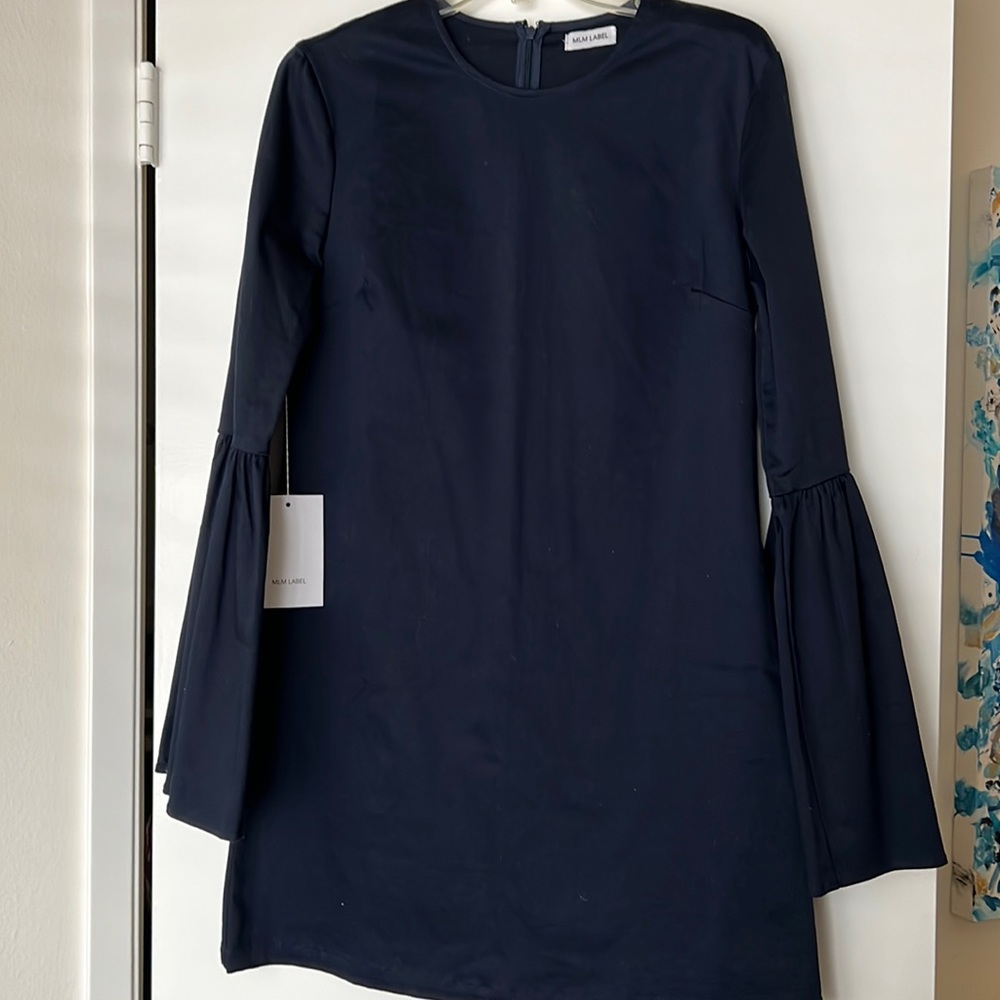MLM LABEL 💙 Navy Aline Dress with Pleated Sleeves